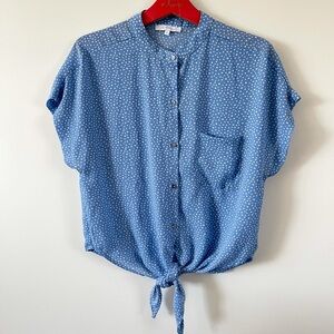 Oliviaceous light blue polka dot tie blouse
